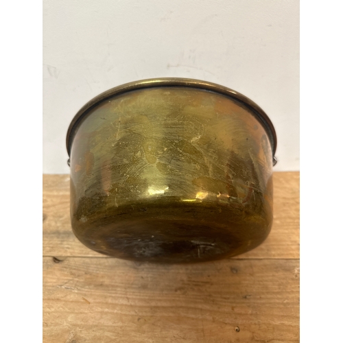 136 - Brass jam pan with handle 12” diameter