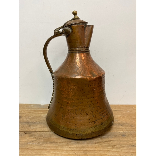 147 - C19th Century 15.5” Hand Hammered Copper and Brass Jug