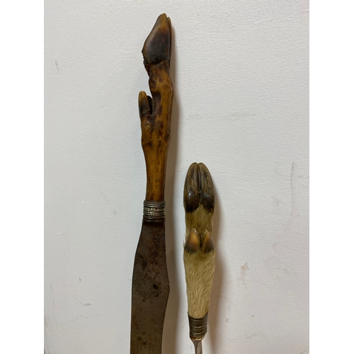 165 - Pair of Deer Hoof Handled Knives, one Marked Sheffield