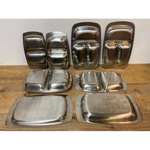 172 - Large Collection of Old Hall Stainless Steel Serving Trays, one lidded