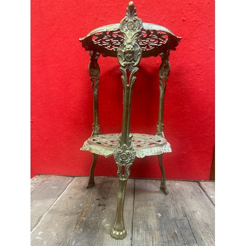 179 - Vintage brass two tier stand 18” tall