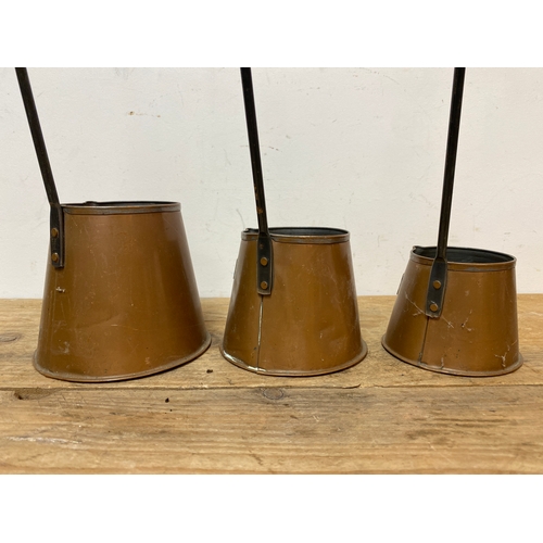 181 - Set of Three Graduated Copper Cider Measures, English c19th Century