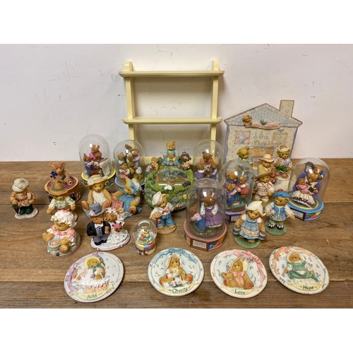 211 - Large Quantity of Cherished Teddy Figures with Small Display Shelf