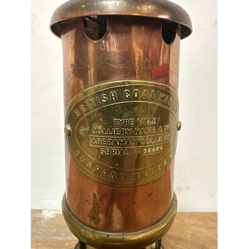 224 - Copper and brass vintage miners lamp