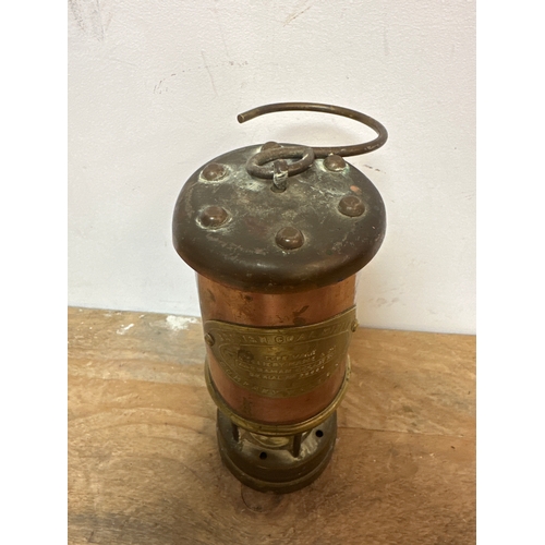 224 - Copper and brass vintage miners lamp