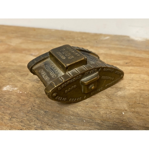 246 - WW1 Brass Tank Paperweight by McKechnie of Birmingham