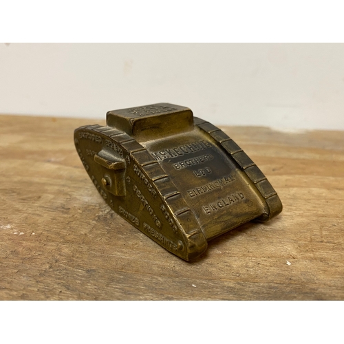 246 - WW1 Brass Tank Paperweight by McKechnie of Birmingham