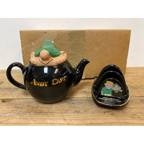 259 - Collectible 1997 Andy Capp Teapot and Toast Rack by Wade, Boxed