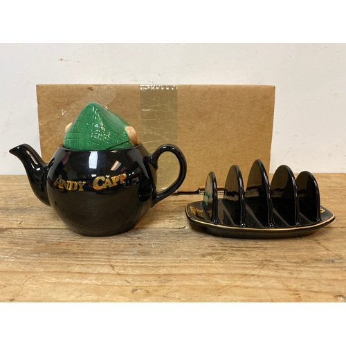 259 - Collectible 1997 Andy Capp Teapot and Toast Rack by Wade, Boxed