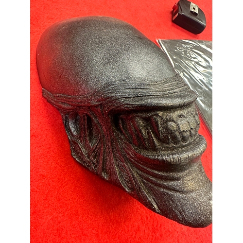 262 - Heavy cast resin alien wall hanging head and print