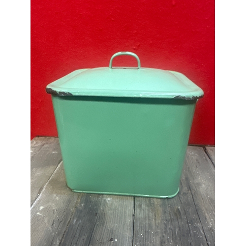 267 - Old retro green enamel bread bin