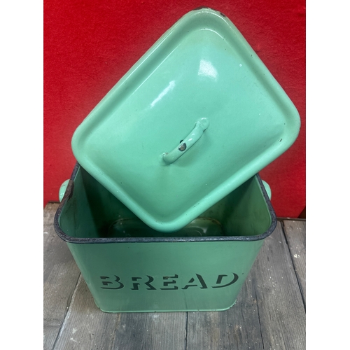 267 - Old retro green enamel bread bin