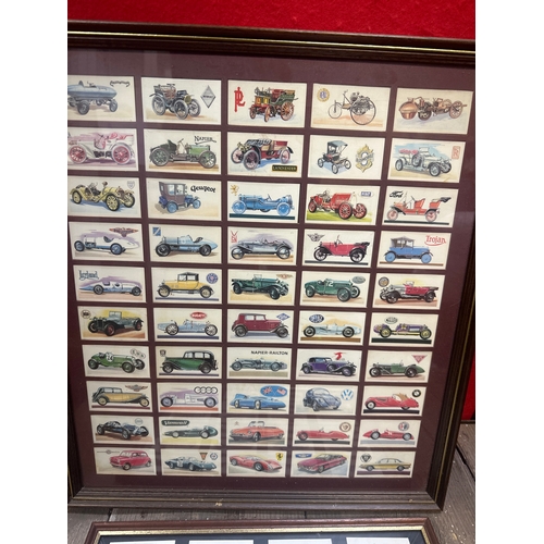 274 - Two framed sets of cigarette cards. History of motor cars