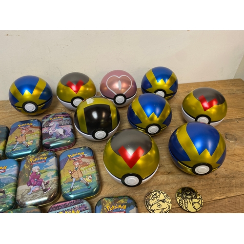 278 - Large Quantity of Collectible Pokémon Tins Including Pokeballs and Coins