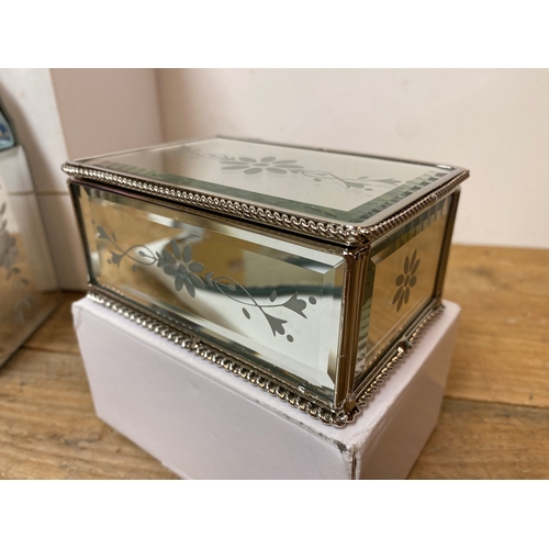 345 - Boxed Mirrored Dressing Table Items