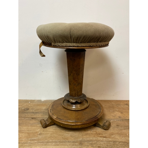 374 - Victorian Adjustable Stool, Upholstered in Green (AF)