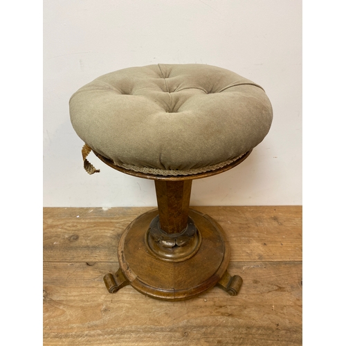 374 - Victorian Adjustable Stool, Upholstered in Green (AF)