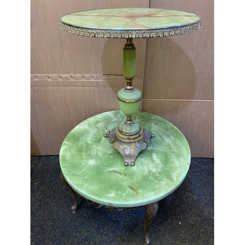 381 - Pair of Green Faux Marble Tables with Metal Legs