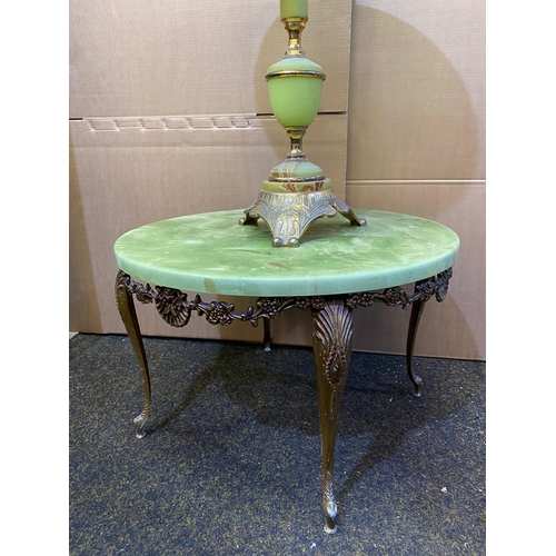 381 - Pair of Green Faux Marble Tables with Metal Legs