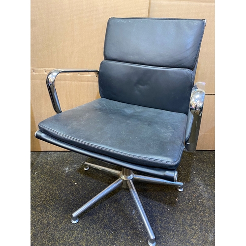 382 - Metal and Black Leather Swivel Desk Chair