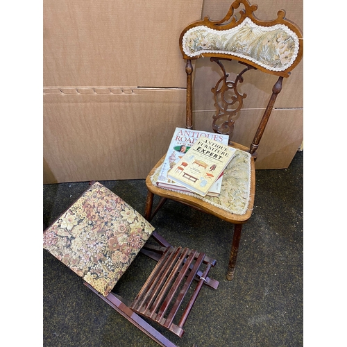 383 - Edwardian Chair and Footstool with Furniture Books