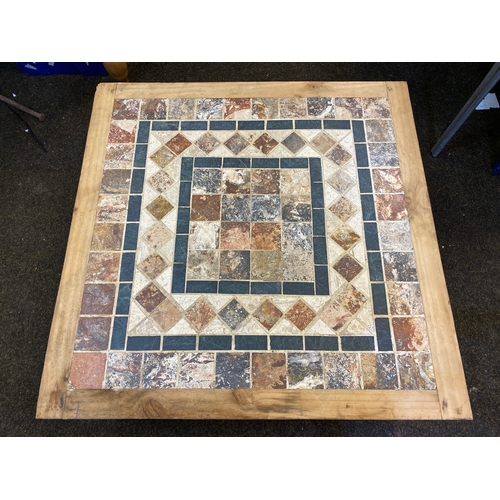 386 - 33.5” Square Stone Mosaic Top Wooden Coffee Table