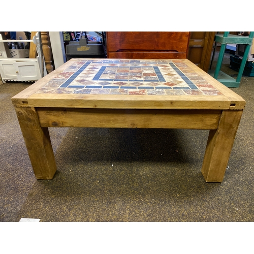 386 - 33.5” Square Stone Mosaic Top Wooden Coffee Table