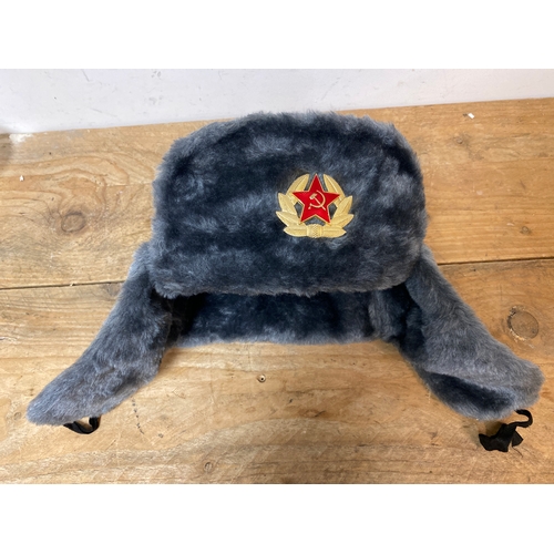 34 - Soviet Army Winter Hat Size 60 (L) with Ear Flaps