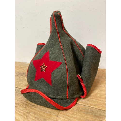 36 - Red Army Replica Peak Hat (Budenovka) Size L/XL, with ear flaps