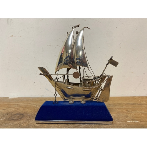 79 - 925 Solid Silver Ship on Base, 18cm