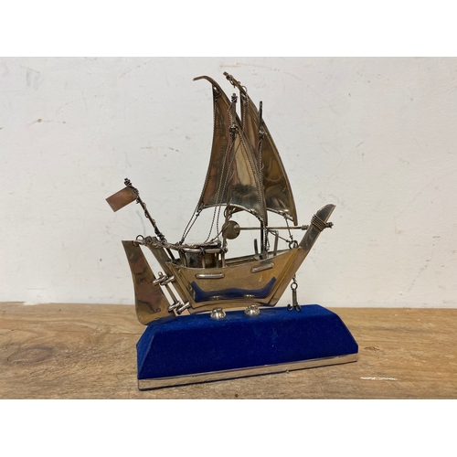 79 - 925 Solid Silver Ship on Base, 18cm