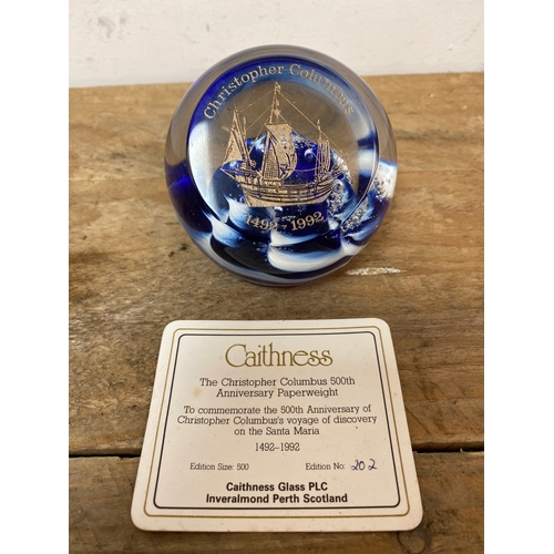 113 - Caithness Limited Edition Glass Paperweight with Certificate ‘Christopher Columbus 500th Anniversary... 