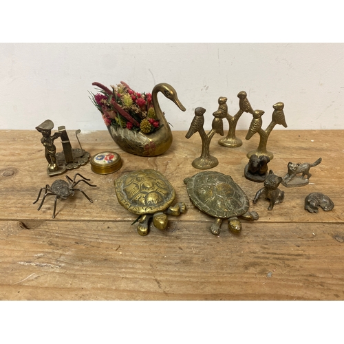 146 - Brass & Metalware to include Birds, Cats, Spider, Tortoise