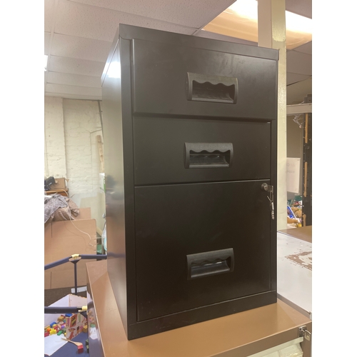 170 - Small black lockable filing cabinet with 3 keys