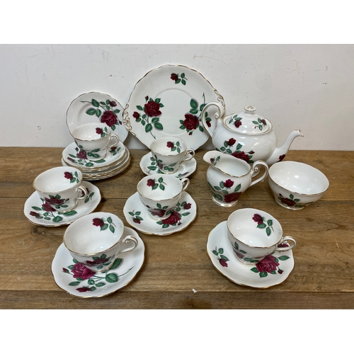 247 - Royal Standard Red Velvet Bone China Tea Set with Cake Plate, Teapot, Sugar Bowl & Milk Jug