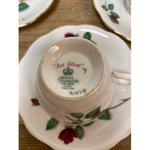 247 - Royal Standard Red Velvet Bone China Tea Set with Cake Plate, Teapot, Sugar Bowl & Milk Jug