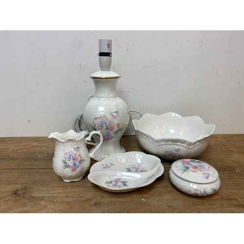 250 - Aynsley China Little Sweetheart Lamp & Bowl, Trinket Dish, Tray & Jug