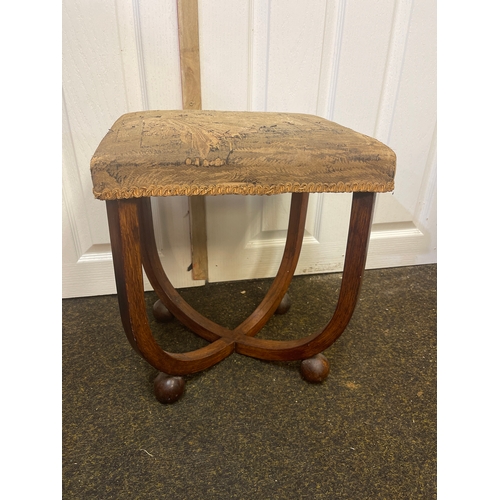 406 - Bent wood stool with tapestry top