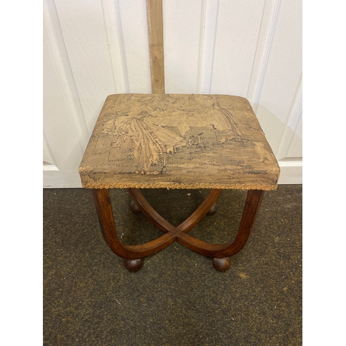 406 - Bent wood stool with tapestry top