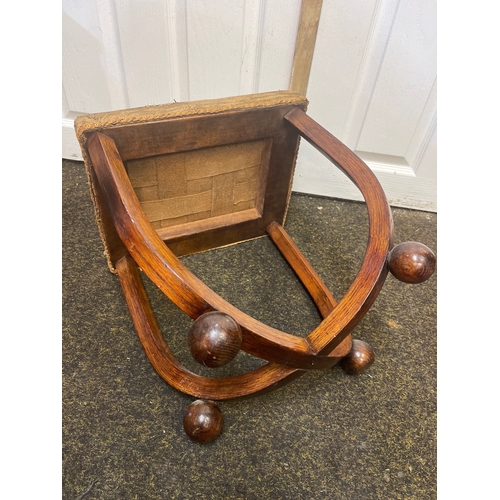 406 - Bent wood stool with tapestry top