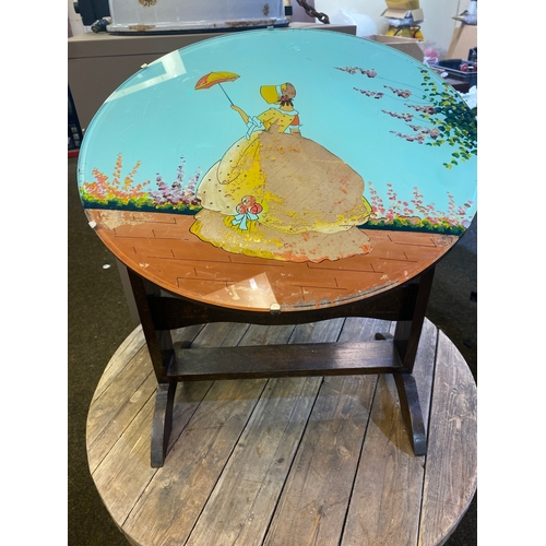 426 - Folding Glass Topped Table Crinoline Lady