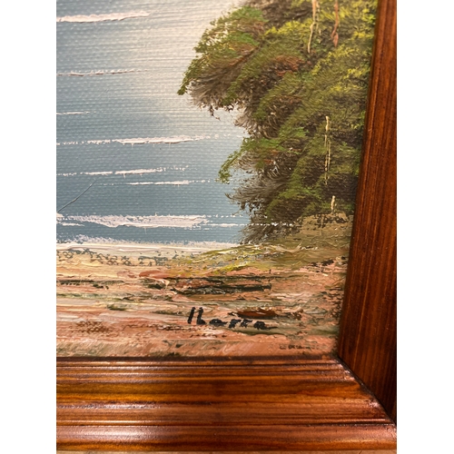 5 - Framed & Signed oil on canvas Mediterranean beach scene 37 cm x 28 cm