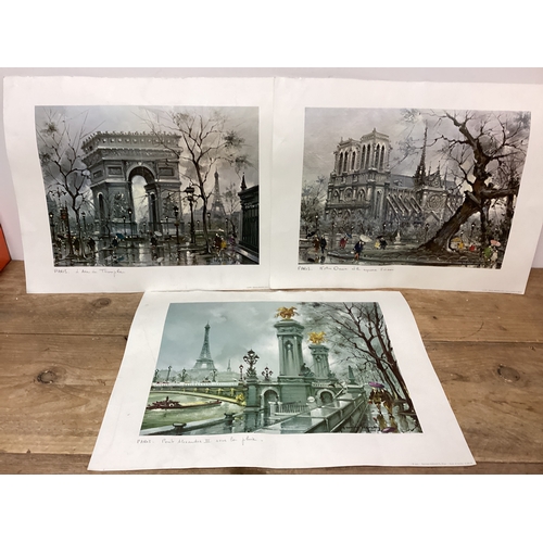 4 - 3 x French Prints, Paris Norte Dame, Pont Alexander III & L'Arc de Triumphe 45 cm x 36 cm