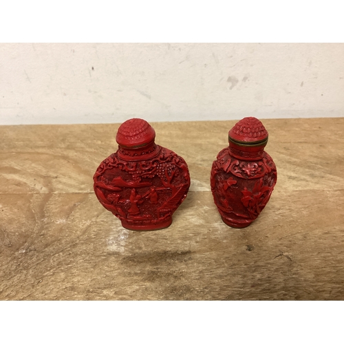 110 - Cinnabar Resin Carved Perfume / Scent / Snuff Bottles 6 cm