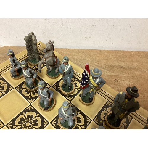 267 - Civil War Chess Set on Heavy Chess Board 47 cm Square AF