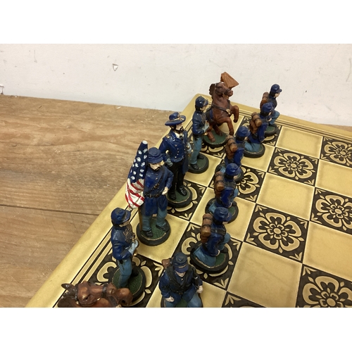 267 - Civil War Chess Set on Heavy Chess Board 47 cm Square AF