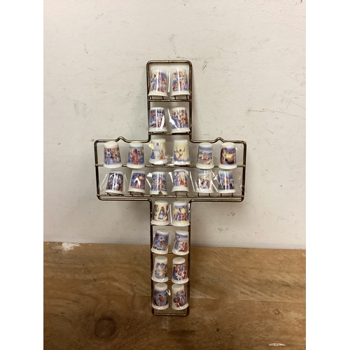 104 - Meg Unwin Thimble World Collectable Thimbles on Cross Stand - Life of Christ