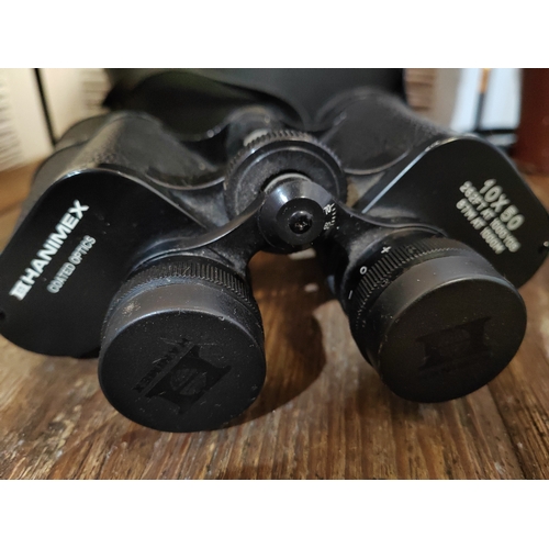 109 - 2X Binoculars Hanimax 10 X 50 Coated Including Carry Case and 12 X 50 Coated Palar Including Carry C... 