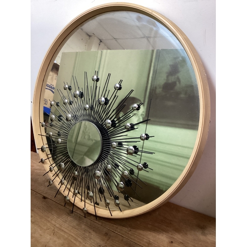 42 - 2 x Retro Style Mirrors, Large Circle 67 cm diameter & Metal Abstract Design 50 cm