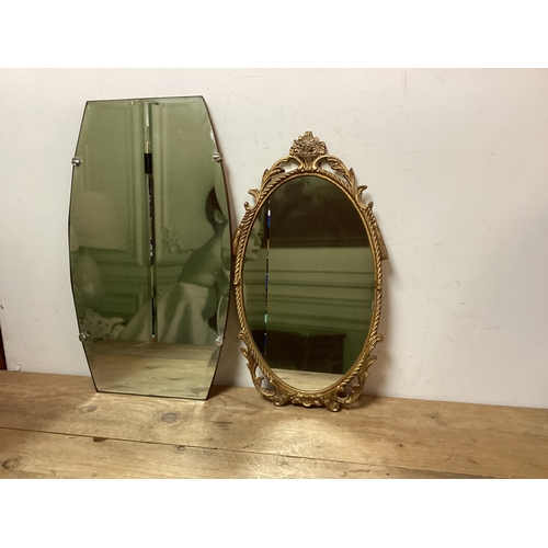 43 - 2 x Mirrors, Scalloped Bevel Edge Mirror 33 cm x 56 cm & Gilt Metal Oval Mirror 26 cm x 50 cm